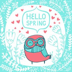 Cute cartoon card with owl and flowers