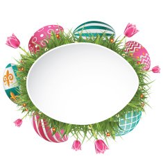 Happy Easter egg hunt background with grass and tulips