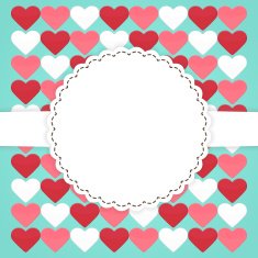 Blue card template with pink red white hearts