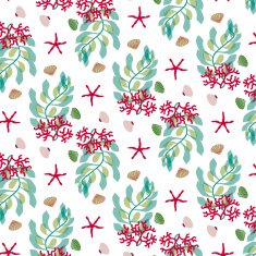 Seamless pattern with seaweed and corals - Illustration