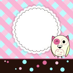 Template blue and pink greeting card with owl