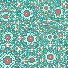 Seamless pattern of round ornaments and abstract flowers N2