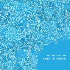 Vector blue field floral texture frame corner pattern background