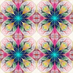 Pattern from four fractals in pink blue and yellow N2