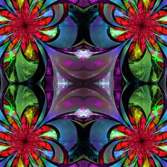 Pattern from fractal Flowers Blue green and pink palette