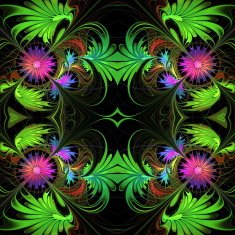 Flower pattern in fractal design Purple and green palette N3