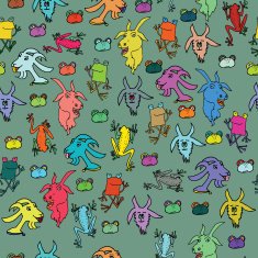 Seamless pattern with goats and frogs
