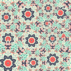 Seamless pattern of round ornaments and abstract flowers N3