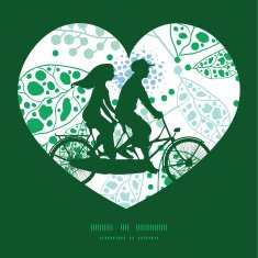 Vector abstract blue and green leaves couple on tandem bicycle