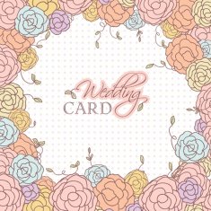 Wedding card with beautiful rose flowers on polka dot background