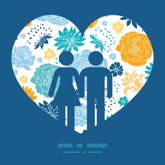 Vector blue and yellow flowersilhouettes couple in love silhouettes frame N2