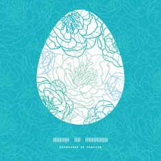 Vector blue line art flowers Easter egg sillhouette frame card