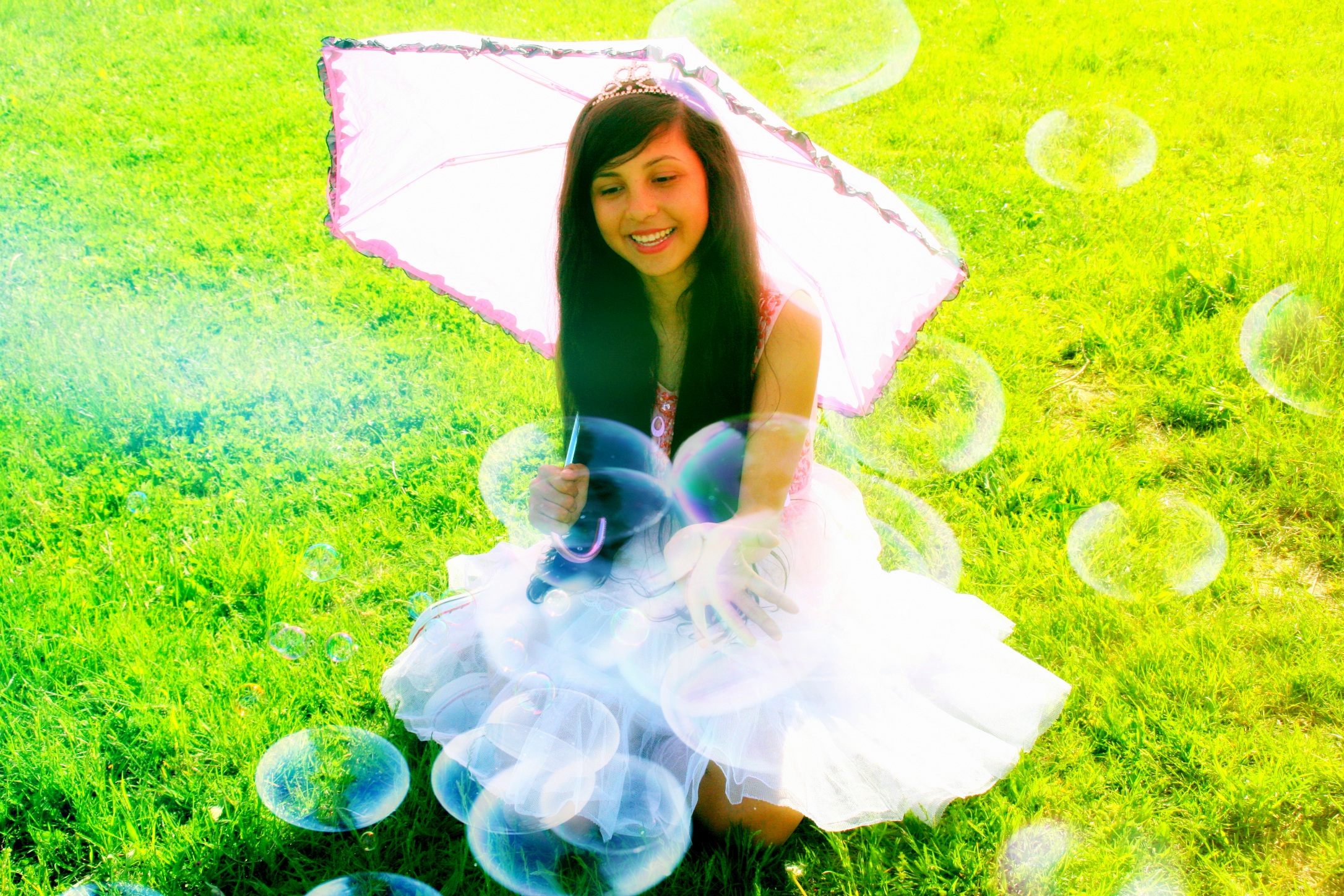 Girl In A Princess Dress With Bubbles Free Image Download