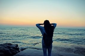 girl and beautiful sunset