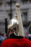 helmet on the head of a soldier at the ceremony