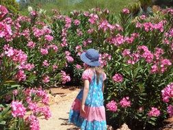 little girl is walking in the garden