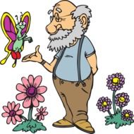 old man with flowers and butterfly drawing