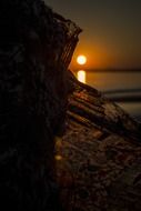girl on a background of orange sunset