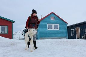 dog and girl norway svalbard