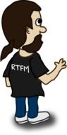 man in a t-shirt with the inscription rtfm drawing