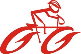 red drawing of a cyclist on a white background