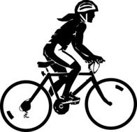 woman riding bicycle, black and white illustration