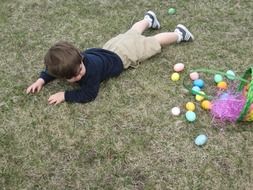 fallen boy near easter basket