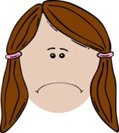 graphic image of a comic face of an unhappy brunette
