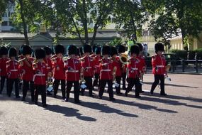 changing of the guard at Buckenham Palace in England