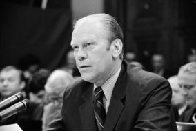 black and white portrait of gerald ford