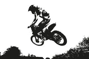 black and white photo of a motorcyclist jump