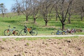 parked bikes in countryside