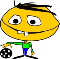 cartoon weird boy with soccer ball