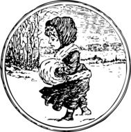 black and white drawing of a child on a walk in winter