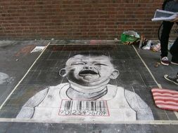 street painting boy is crying