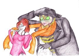 girl and ghost, bright fantasy drawing