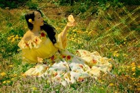 girl in a princess yellow dress