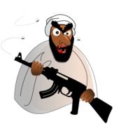 cartoon armed muslim man, terrorist