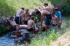 boys footballers cooling off