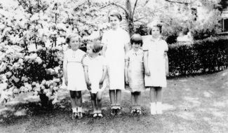 Black and white photo of the girls outdoors