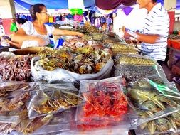 dried seafood market with people