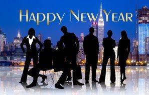 Happy New Year postcard with businessmen