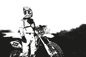 black and white portrait of a motorcycle racer