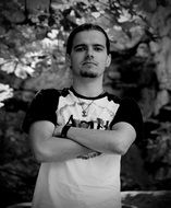 Black and white image of a young man