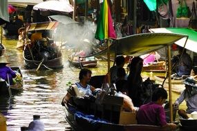 floating market on canal in bangkok