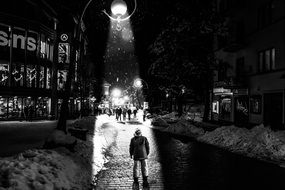 Black and white photo of night street