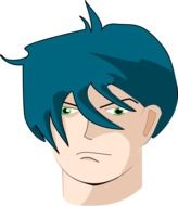 clipart,illustration of a handsome guy's head with blue hair