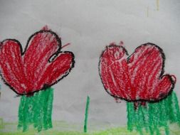 children's drawing of red flowers