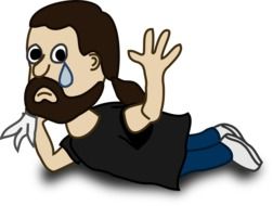 drawing of a flying crying bearded man