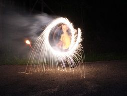 Fireworks in the form of fire circles